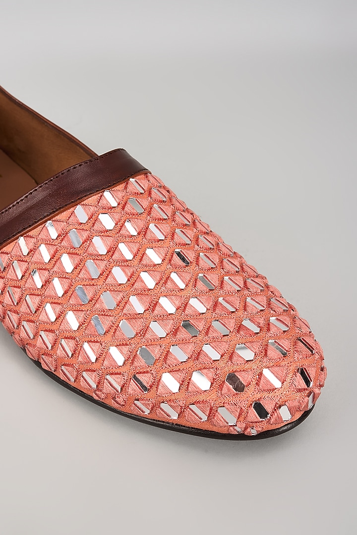 Peach Leather Juttis by ARTIMEN at Pernia's Pop Up Shop