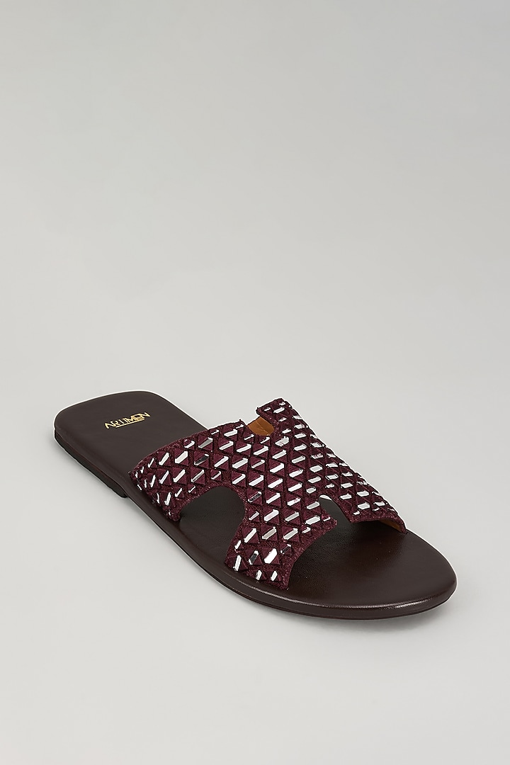 Black Velvet Mirror Work Slippers by ARTIMEN at Pernia's Pop Up Shop
