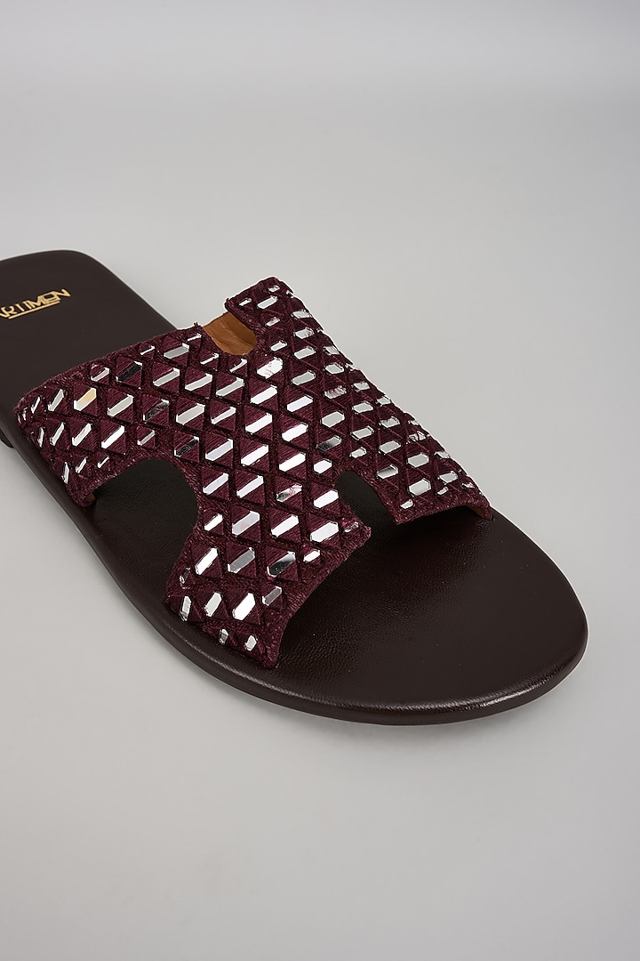 Black Velvet Mirror Work Slippers by ARTIMEN at Pernia's Pop Up Shop