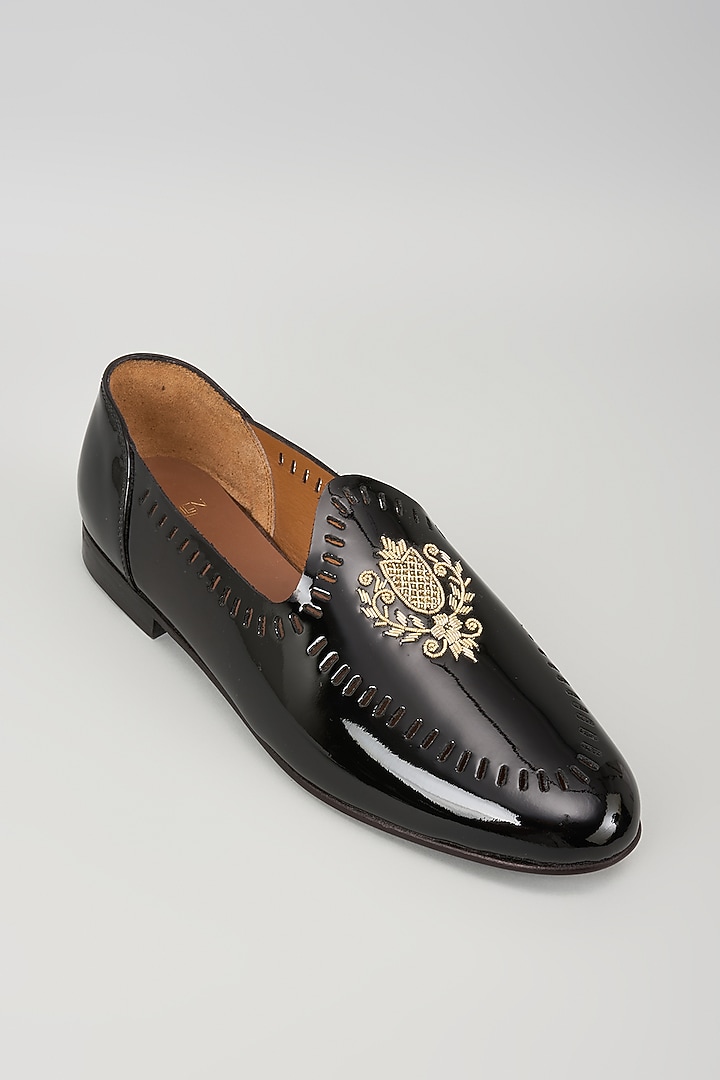 Black Leather Embroidered Handcrafted Loafers by ARTIMEN at Pernia's Pop Up Shop