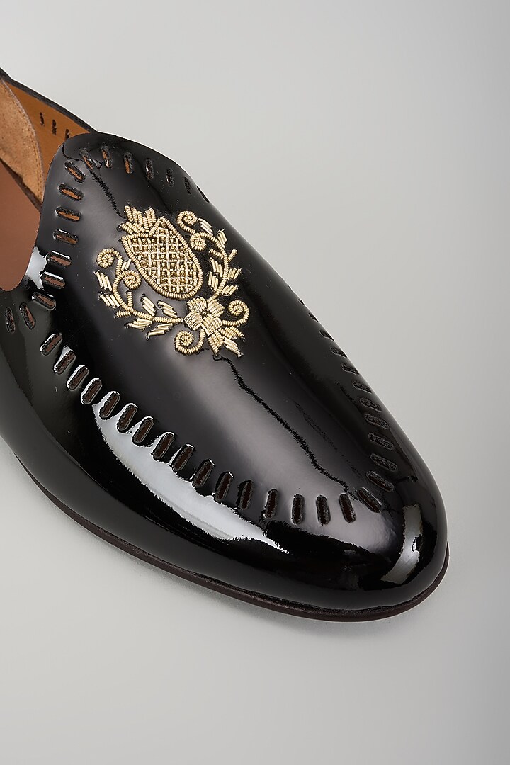 Black Leather Embroidered Handcrafted Loafers by ARTIMEN at Pernia's Pop Up Shop