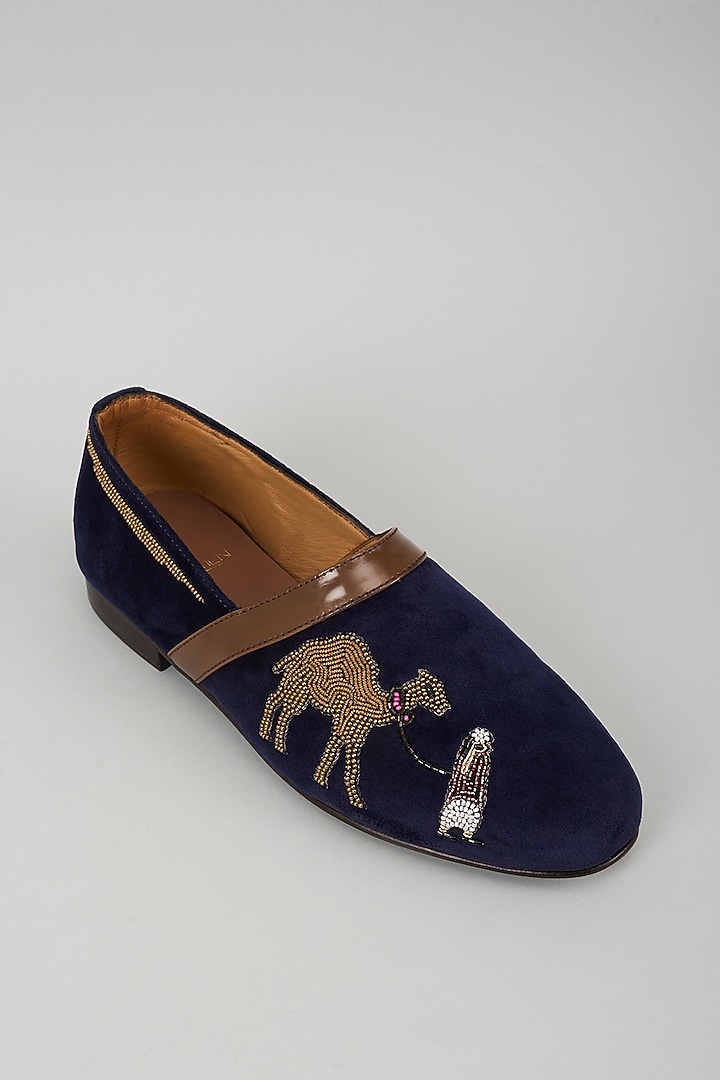 Blue Velvet Hand Embroidered Espadrilles by ARTIMEN at Pernia's Pop Up Shop