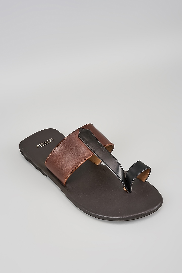 Black & Brown Patent Leather Slipper by ARTIMEN at Pernia's Pop Up Shop