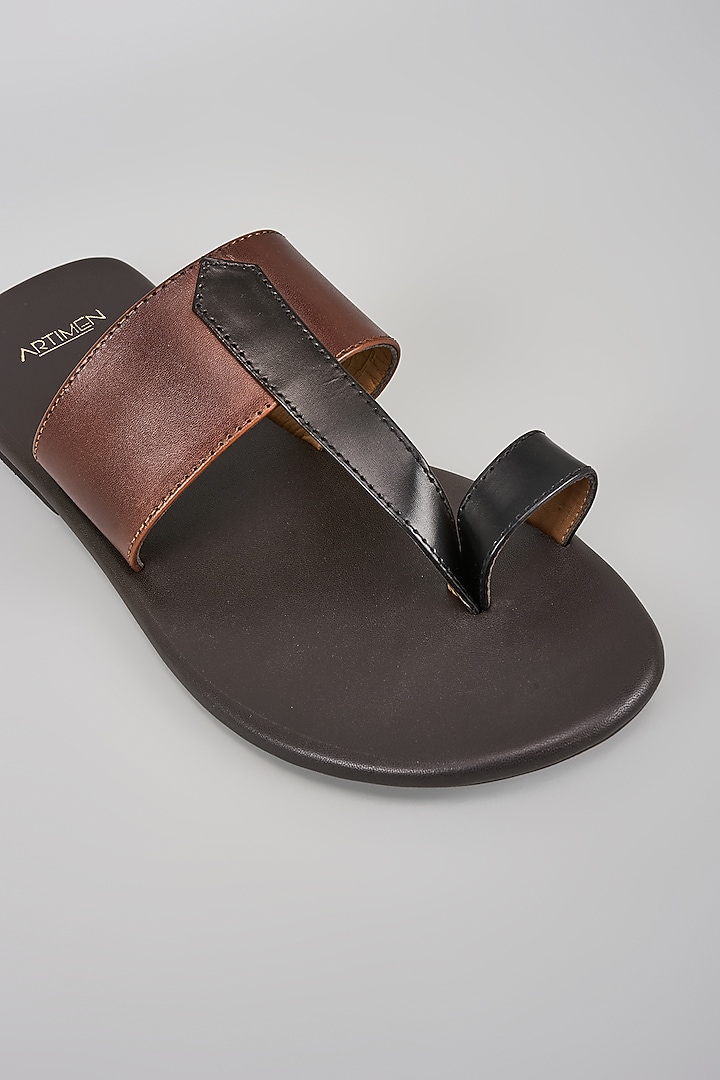 Black & Brown Patent Leather Slipper by ARTIMEN at Pernia's Pop Up Shop