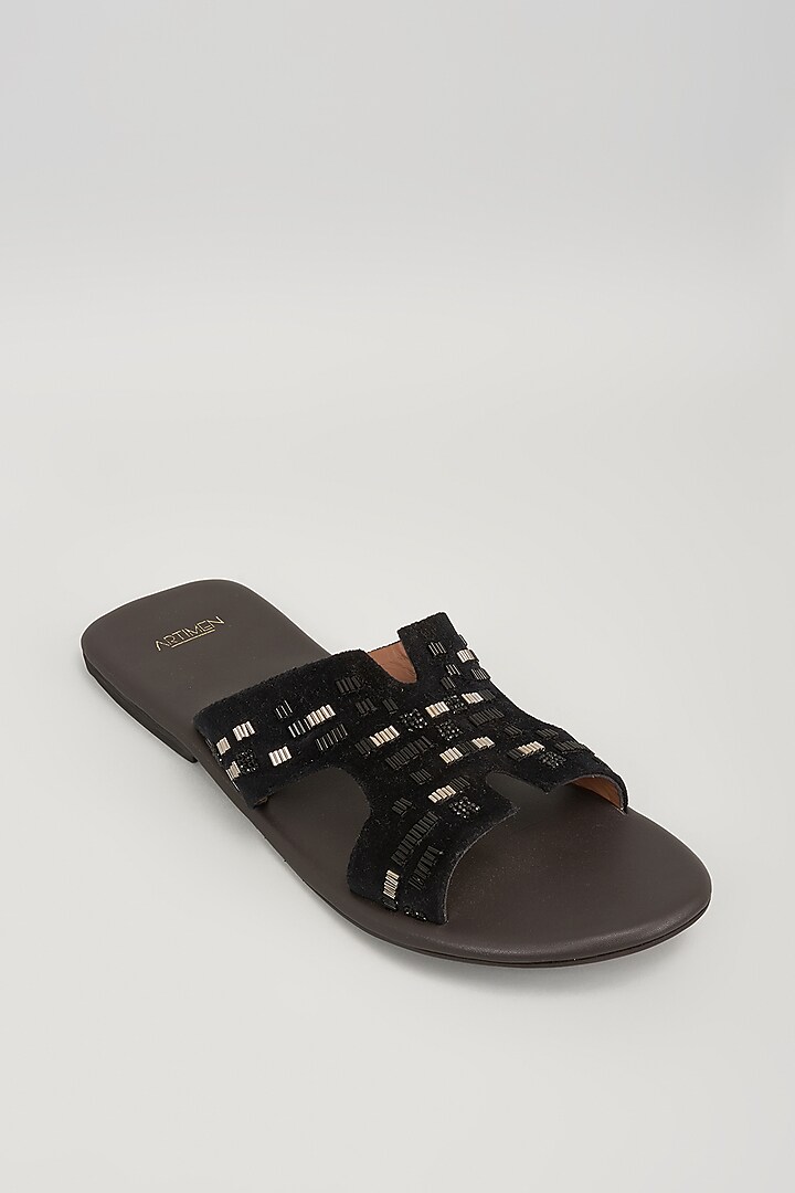 Black Velvet Bead Work Slippers by ARTIMEN at Pernia's Pop Up Shop