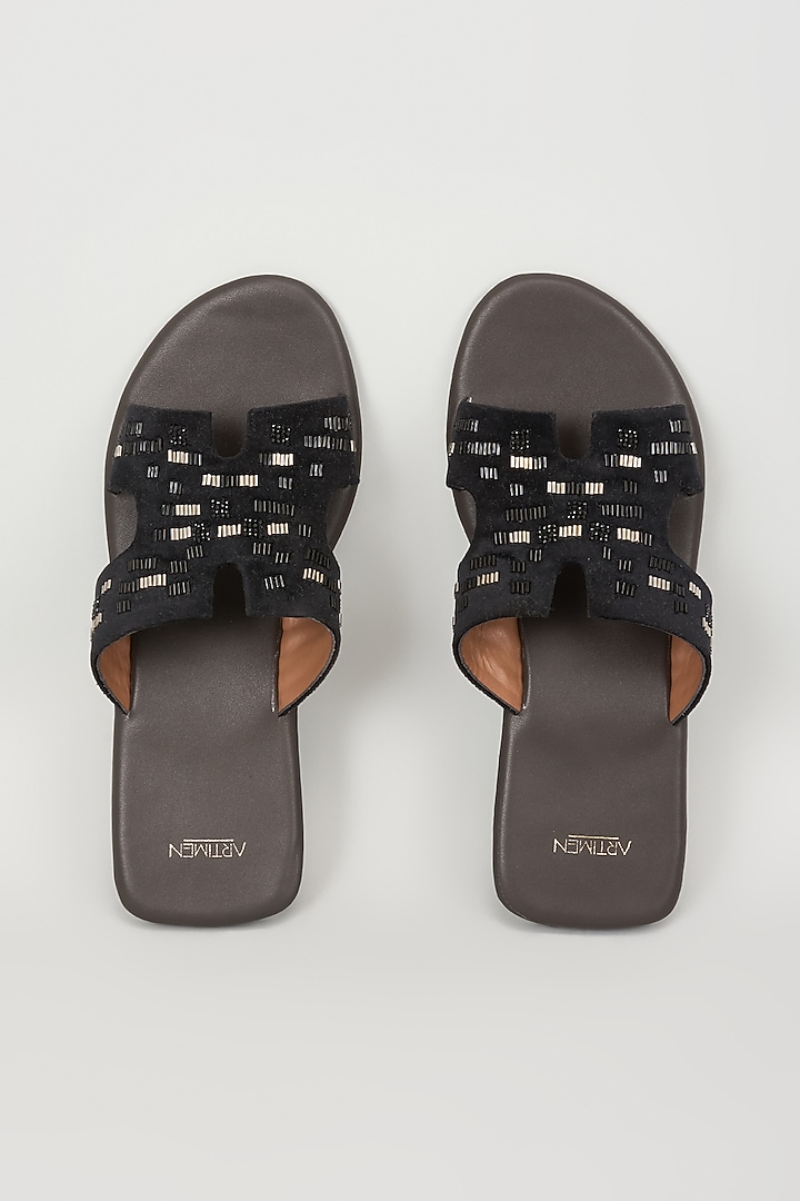 Black Velvet Bead Work Slippers by ARTIMEN at Pernia's Pop Up Shop