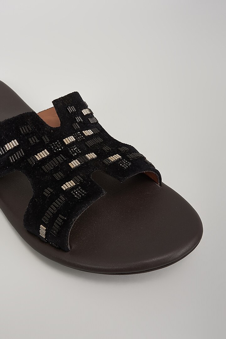 Black Velvet Bead Work Slippers by ARTIMEN at Pernia's Pop Up Shop