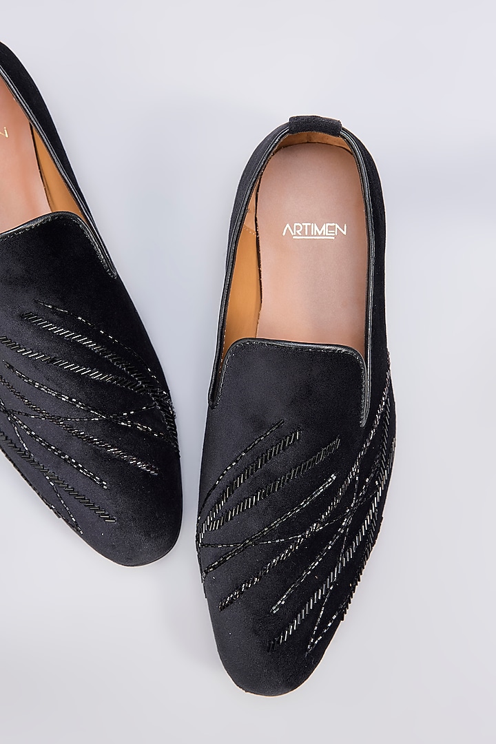 Black Leather Cutdana Work Shoes by ARTIMEN at Pernia's Pop Up Shop