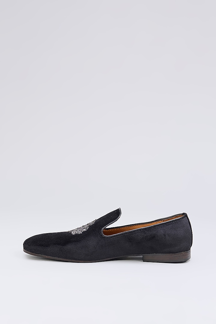 Black Velvet Cutdana Hand Embroidered Shoes by ARTIMEN at Pernia's Pop Up Shop