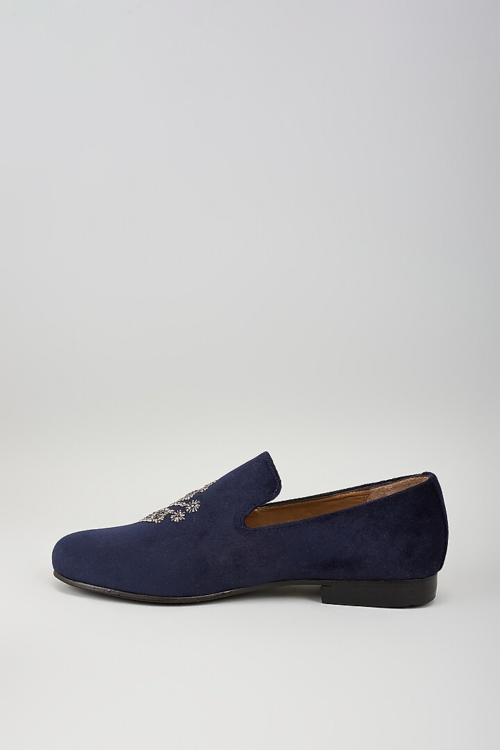 Navy Blue Velvet Hand Embroidered Shoes by ARTIMEN at Pernia's Pop Up Shop