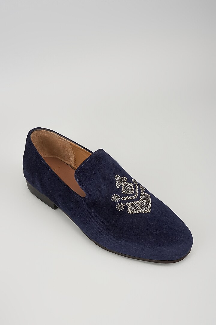 Navy Blue Velvet Hand Embroidered Shoes by ARTIMEN at Pernia's Pop Up Shop