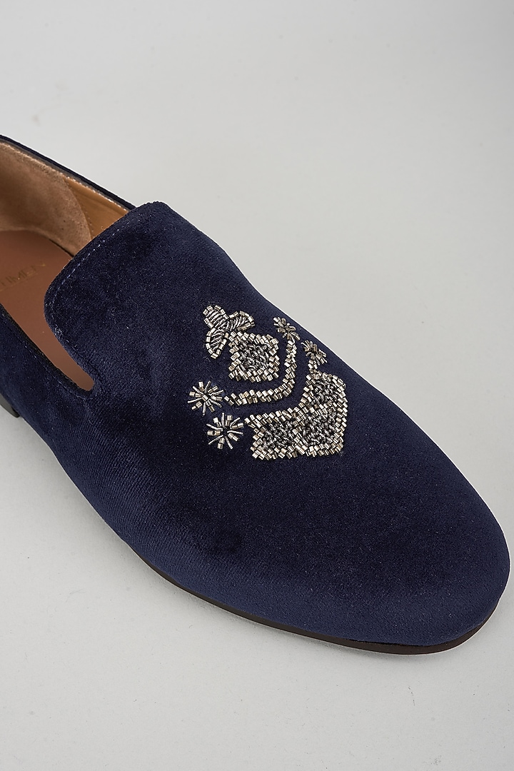 Navy Blue Velvet Hand Embroidered Shoes by ARTIMEN at Pernia's Pop Up Shop