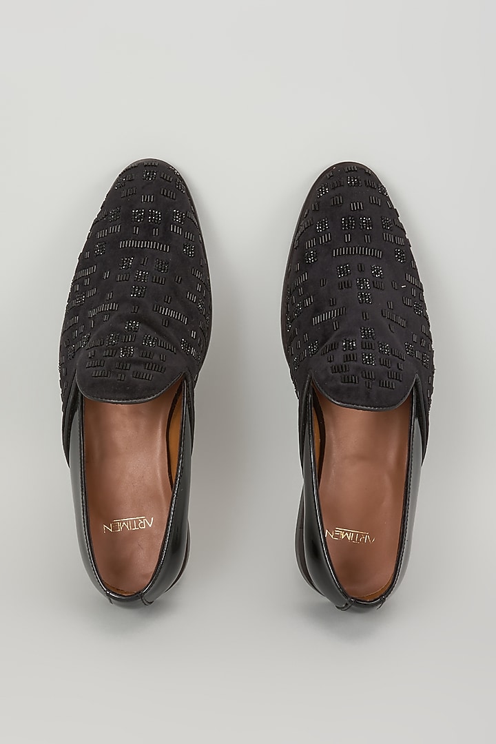 Black Velvet Bead Work Shoes by ARTIMEN at Pernia's Pop Up Shop