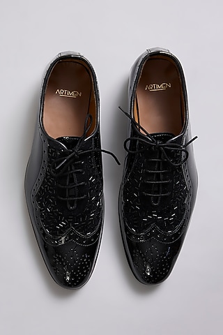 Black Patent Leather Oxford Shoes by ARTIMEN