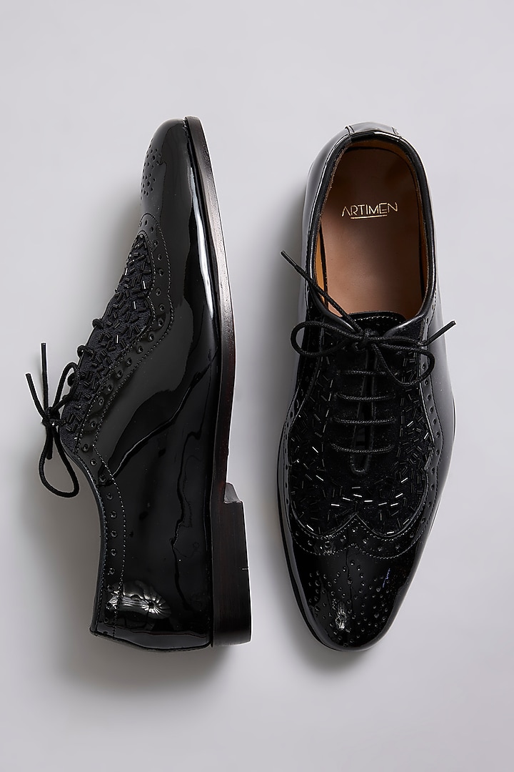 Black Patent Leather Oxford Shoes by ARTIMEN at Pernia's Pop Up Shop