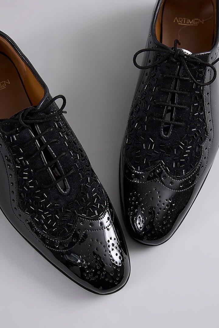Black Patent Leather Oxford Shoes by ARTIMEN at Pernia's Pop Up Shop