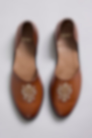 Brown Leather Mojaris by ARTIMEN at Pernia's Pop Up Shop