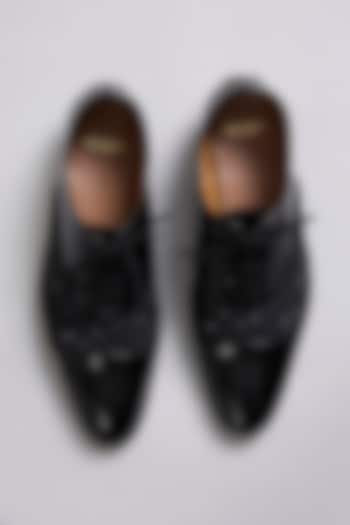 Black Patent Leather Cutdana Work Oxford Shoes by ARTIMEN at Pernia's Pop Up Shop
