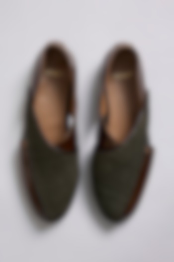 Brown Leather & Suede Mojaris by ARTIMEN at Pernia's Pop Up Shop