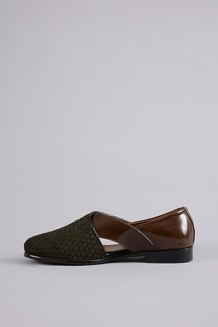 Brown Leather & Suede Mojaris by ARTIMEN at Pernia's Pop Up Shop