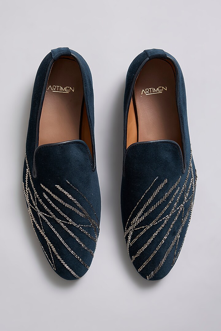 Navy Blue Velvet Loafers by ARTIMEN at Pernia's Pop Up Shop
