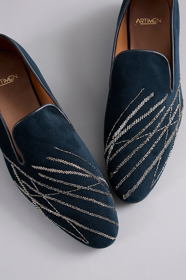 Navy Blue Velvet Loafers by ARTIMEN at Pernia's Pop Up Shop