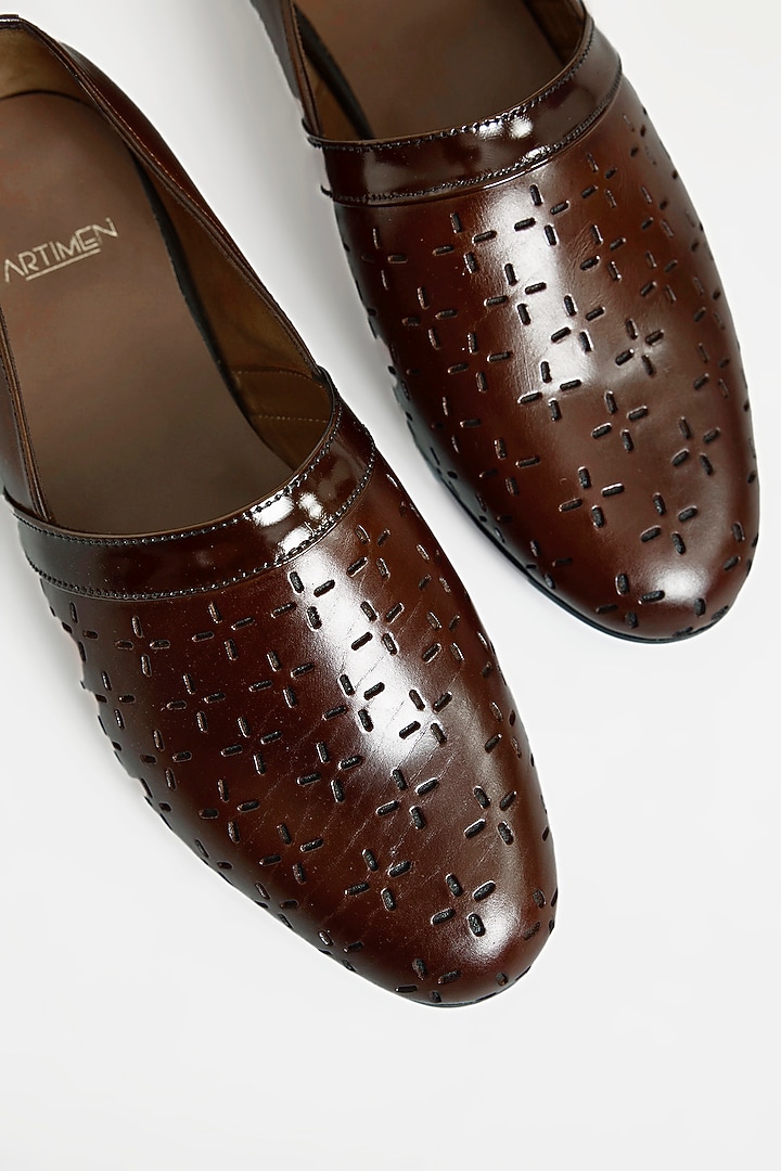 Brown Leather Juttis by ARTIMEN at Pernia's Pop Up Shop