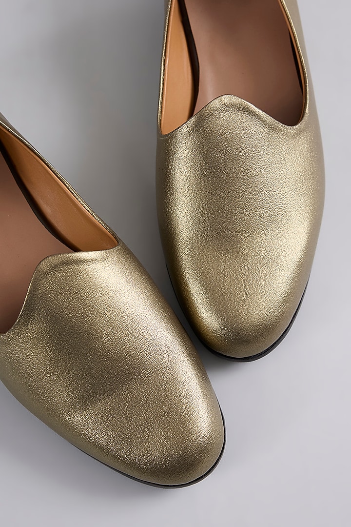 Antique Gold Patent Leather Zardosi Work Loafers by ARTIMEN at Pernia's Pop Up Shop