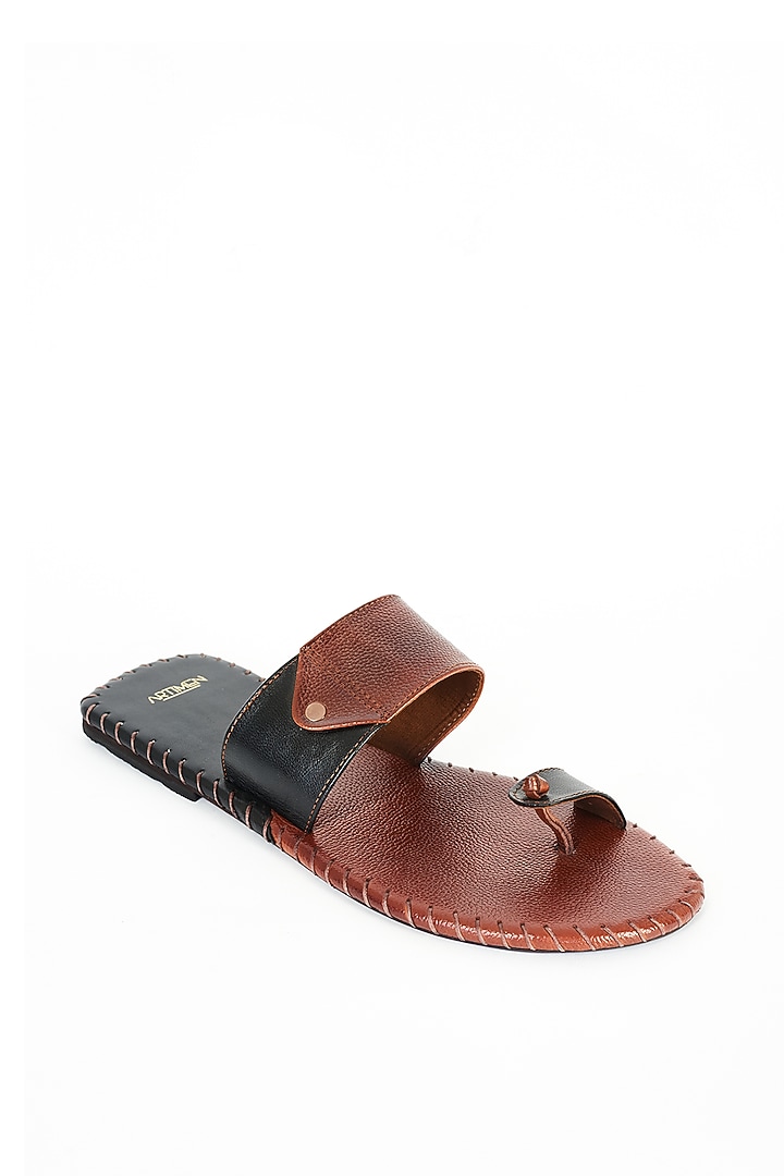 Brown Leather Slippers by ARTIMEN at Pernia's Pop Up Shop
