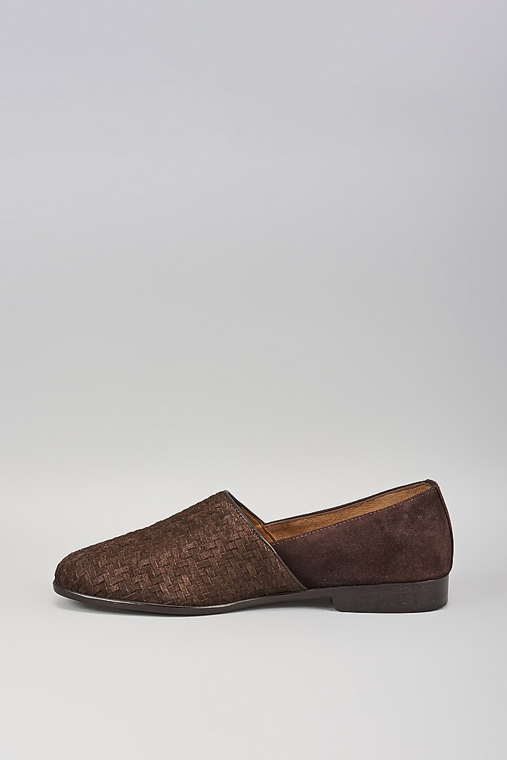 Brown Patent Leather Embroidered Handwoven Loafers by ARTIMEN at Pernia's Pop Up Shop