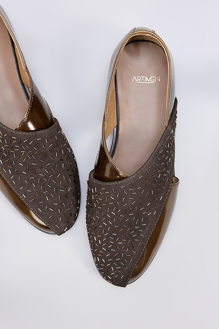 Brown Patent Leather Handwork Loafers by ARTIMEN at Pernia's Pop Up Shop