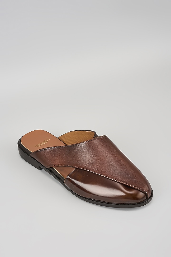 Brown Patent Leather Handwoven Sandals by ARTIMEN at Pernia's Pop Up Shop