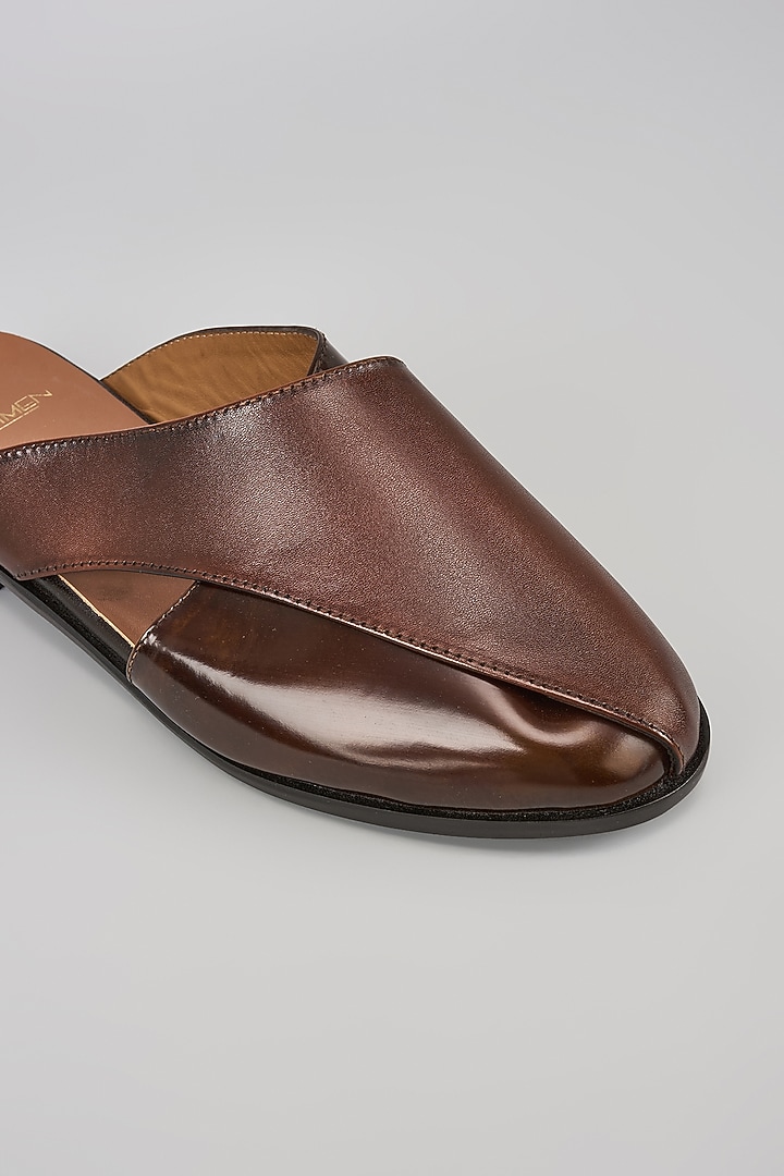 Brown Patent Leather Handwoven Sandals by ARTIMEN at Pernia's Pop Up Shop