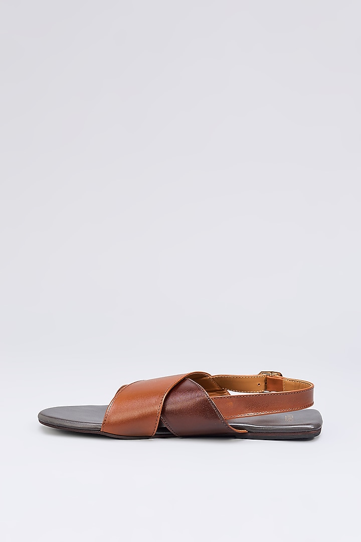 Brown Leather Overlapping Slippers by ARTIMEN at Pernia's Pop Up Shop