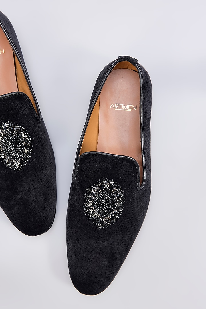 Black Velvet Hand Embroidered Shoes by ARTIMEN at Pernia's Pop Up Shop