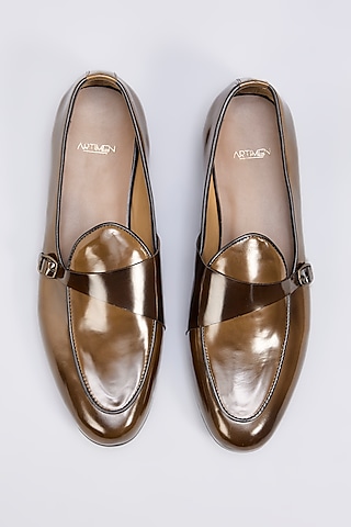 Brushed Brown Dual-Tone Leather Shoes by ARTIMEN