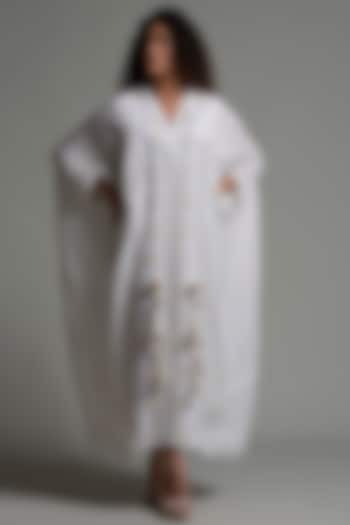 White Lyocell Embroidered Kaftan With Inner Camisole by Amore Mio by Hitu