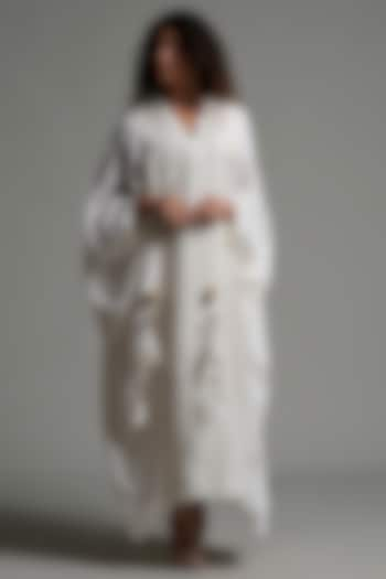 White Lyocell Embroidered Kaftan With Inner Camisole by Amore Mio by Hitu at Pernia's Pop Up Shop