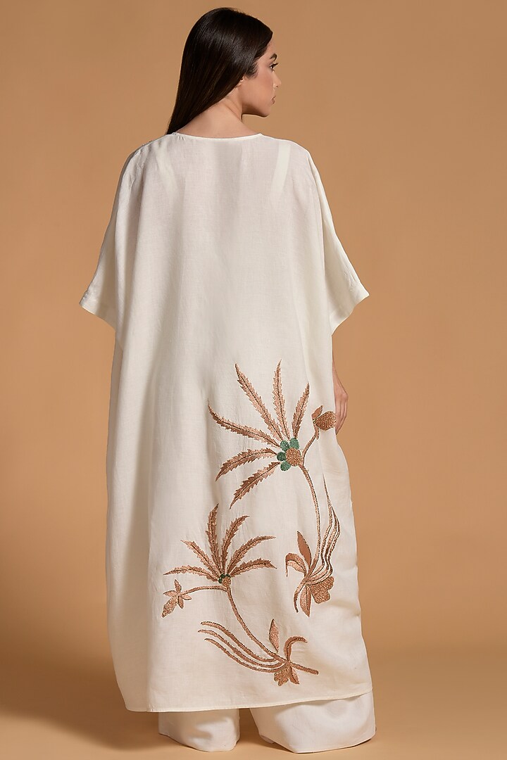 Beige Cotton Embellished Jumpsuit With Open Jacket by Amore Mio by Hitu at Pernia's Pop Up Shop
