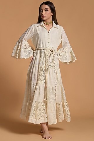 White Nylon Embroidered Dress by Amore Mio by Hitu
