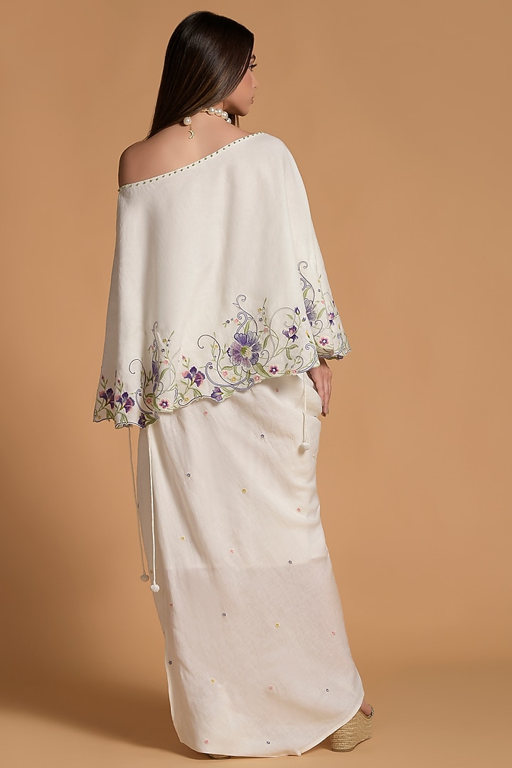 White Linen Embroidered Dhoti Set by Amore Mio by Hitu at Pernia's Pop Up Shop