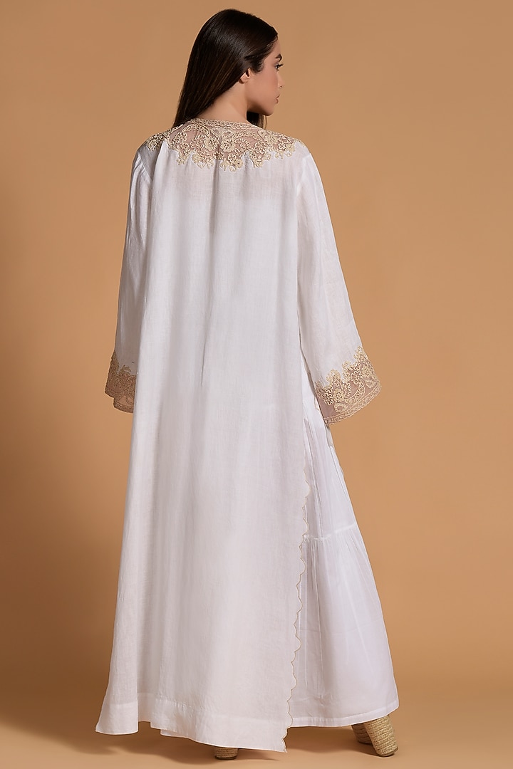 White Linen Embroidered Open Jacket Cocktail Dress by Amore Mio by Hitu at Pernia's Pop Up Shop