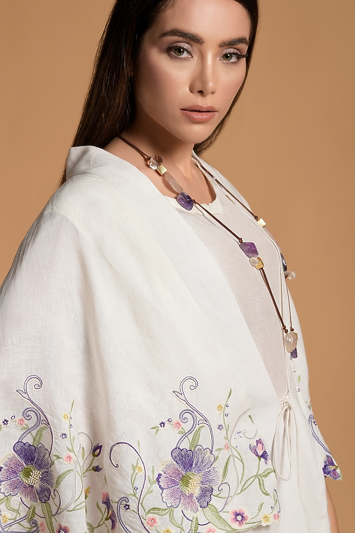 White Cotton Embroidered Open Jacket Cocktail Dress by Amore Mio by Hitu at Pernia's Pop Up Shop