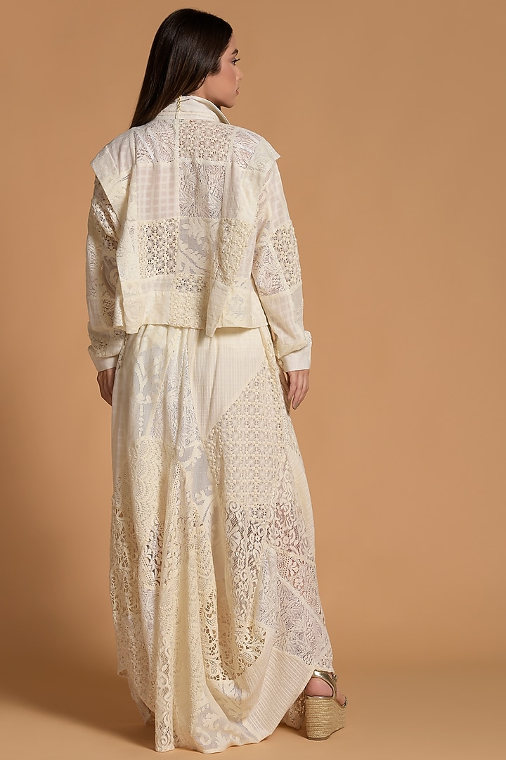 Ecru Linen Embroidered Skirt Set by Amore Mio by Hitu at Pernia's Pop Up Shop