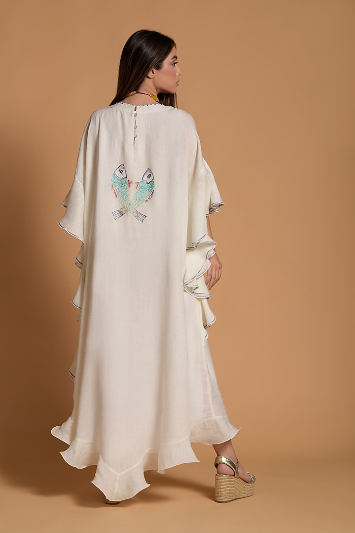 White Embroidered Kaftan by Amore Mio by Hitu at Pernia's Pop Up Shop