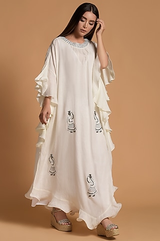 White Embellished Kaftan by Amore Mio by Hitu