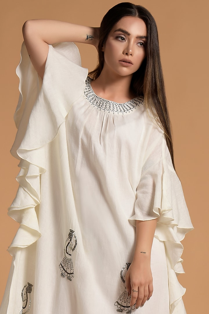 White Embellished Kaftan by Amore Mio by Hitu at Pernia's Pop Up Shop