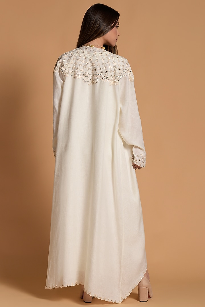White Linen Embroidered Open Jacket Cocktail Dress by Amore Mio by Hitu at Pernia's Pop Up Shop