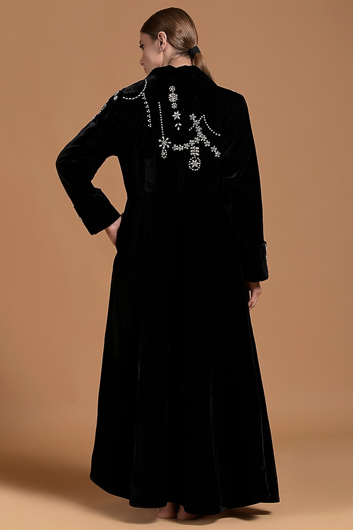 Black Poly Velvet Embellished Party Wear Dress by Amore Mio by Hitu at Pernia's Pop Up Shop