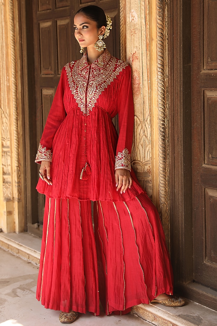 silk sharara dress Khevna Handwoven Benarasi Silk Sharara Set